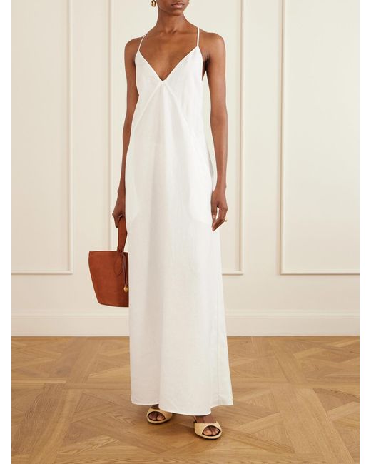 Another Tomorrow White Linen-Canvas Maxi Dress