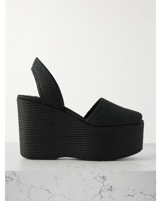 Alaïa Black Slingback-Wedges Aus Stroh Mit Plateau