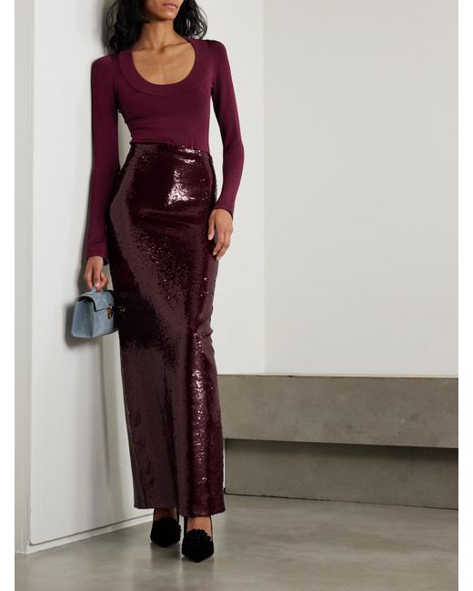 Galvan Purple Diffusion Sequined Stretch-Mesh Maxi Skirt