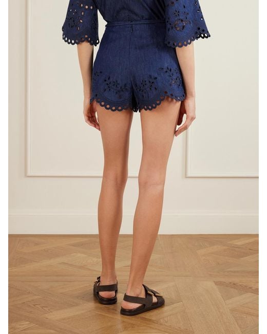 Zimmermann Blue Mahon Broderie Anglaise Denim Shorts