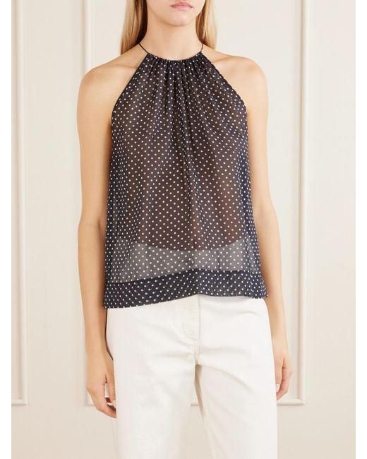 Nili Lotan Blue Nikki Halterneck Polka-Dot Silk Tank