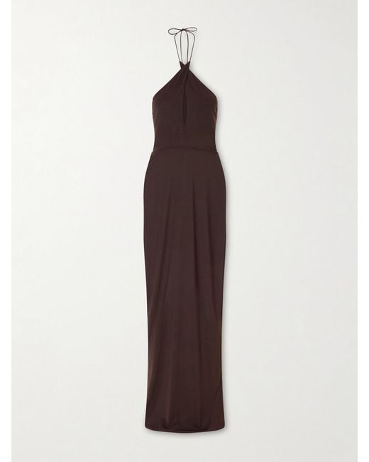 Alex Perry Brown Mesh Halterneck Midi Dress