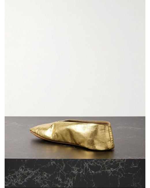 The Row Stella Metallic Crinkled-Leather Ballet Flats