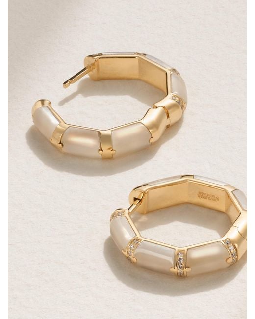 L'Atelier Nawbar Natural Bamboo 18-Karat, Mother-Of-Pearl And Diamond Hoop Earrings