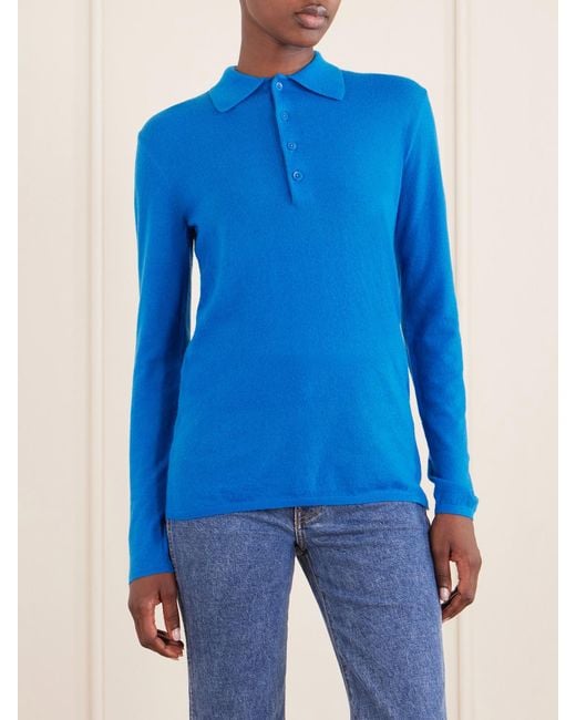Tibi Blue Wool-Blend Knit Polo Sweater