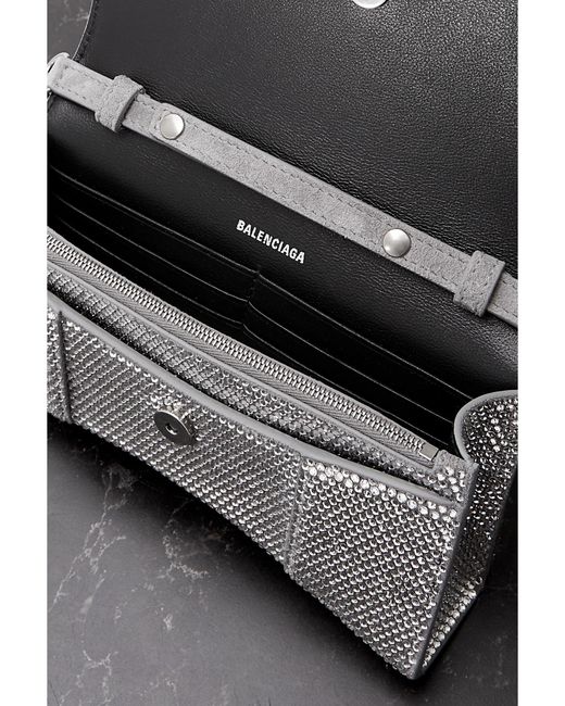 Balenciaga Gray Hourglass Crystal-Embellished Suede Shoulder Bag