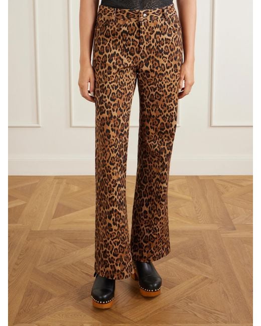 Anna Sui Natural Animal-Print Cotton-Blend Wide-Leg Pants