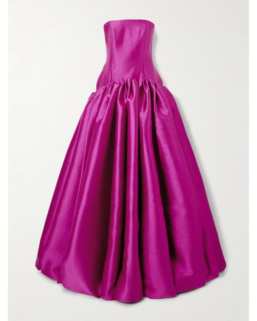 Solace London Pink Cassia Strapless Pleated Satin-Twill Gown