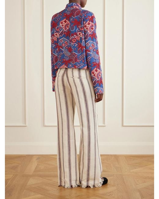 Alix Of Bohemia White Clarke Delft Hive Cropped Embellished Printed Cotton Jacket
