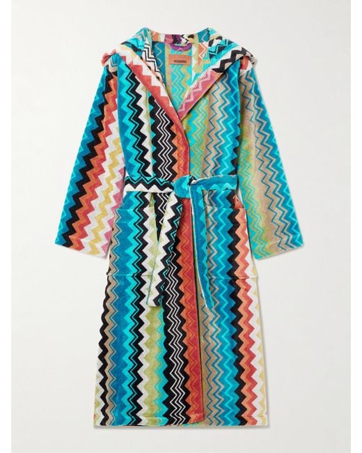 Missoni Blue Giacomo Hooded Striped Cotton-Terry Robe