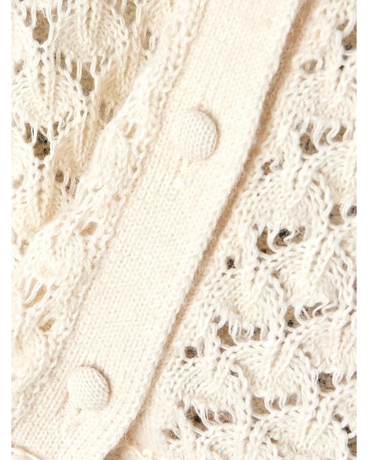 Chloé Natural Cropped Ruffled Pointelle-Knit Cotton, Alpaca And Silk-Blend Cardigan