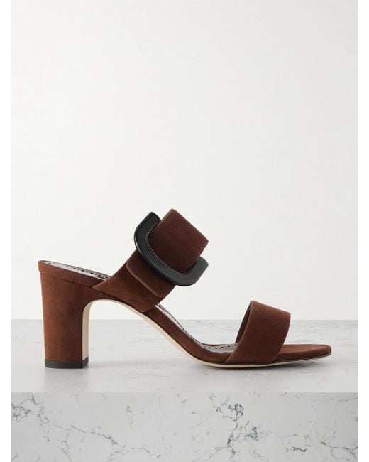 Manolo Blahnik Brown Betimusa 70 Suede Sandals
