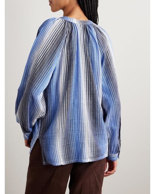 Lemlem Blue Mita Striped Cotton-Gauze Blouse