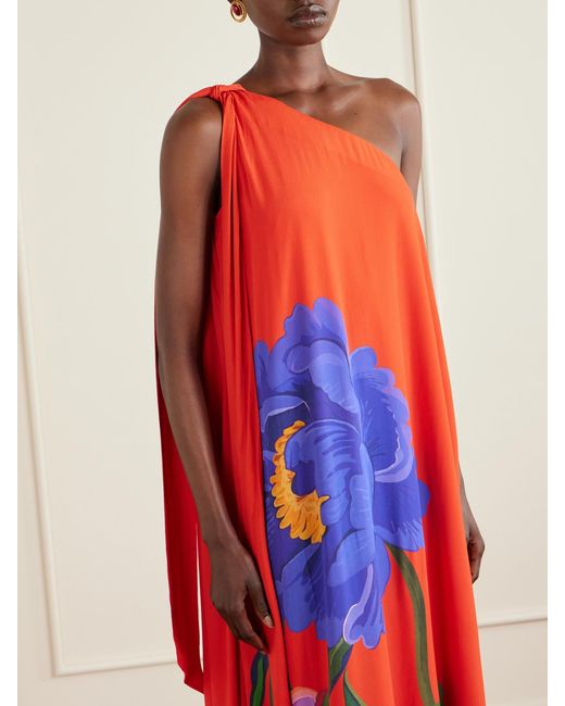 Borgo De Nor Red Lani Floral-Print Satin-Crepe Maxi Dress