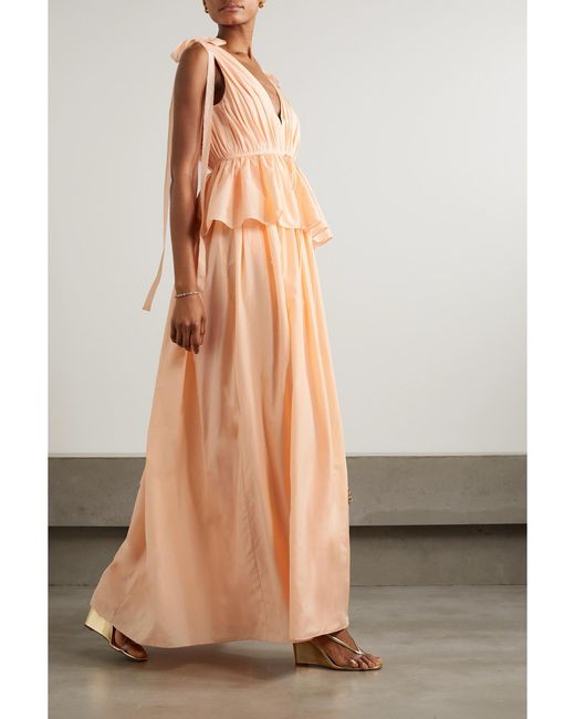 Adam Lippes Pink Dendur Tie-Detailed Pleated Cotton And Silk-Blend Voile Gown