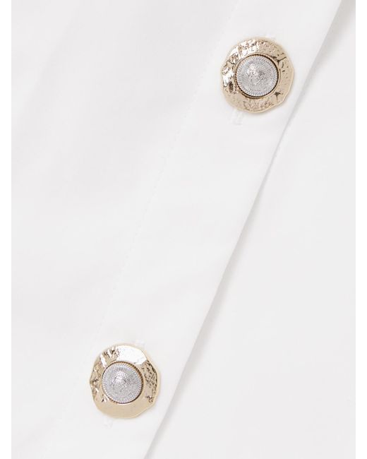 Balmain White Pleated Cotton-Poplin Halterneck Mini Dress