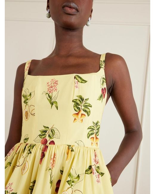 Agua Bendita Yellow Granadilla Tiered Floral-Print Cotton-Poplin Mini Dress