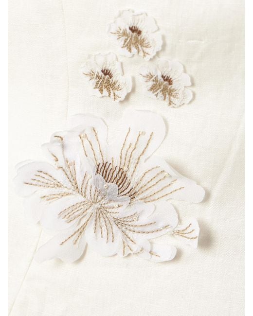 Agua Bendita Natural Lima Embellished Appliquéd Linen Mini Dress