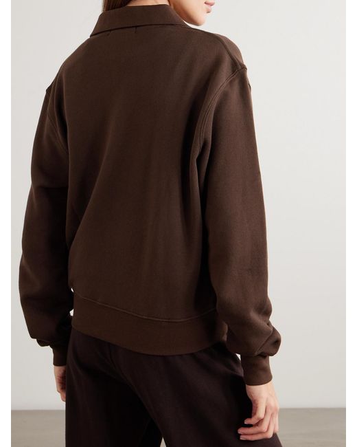 ÉTERNE Brown Embroidered French Cotton And Modal-Blend Terry Half-Zip Sweatshirt