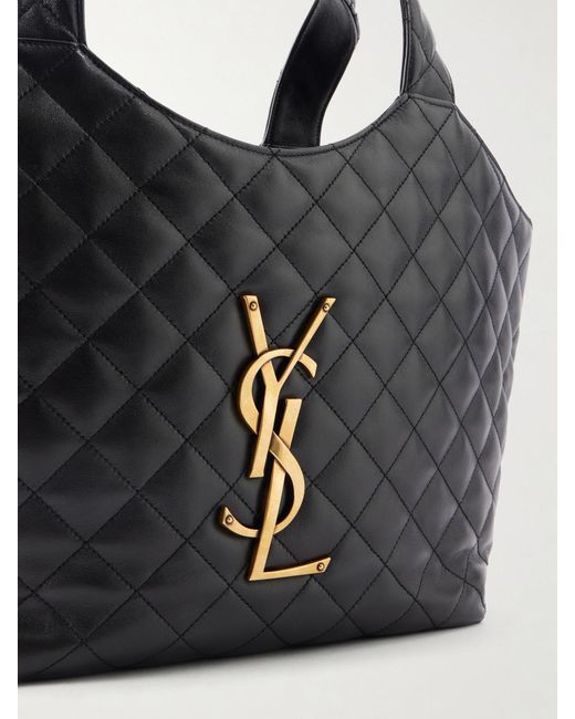 Saint Laurent Black Icare Logo-Embellished Medium Matelassé Leather Tote