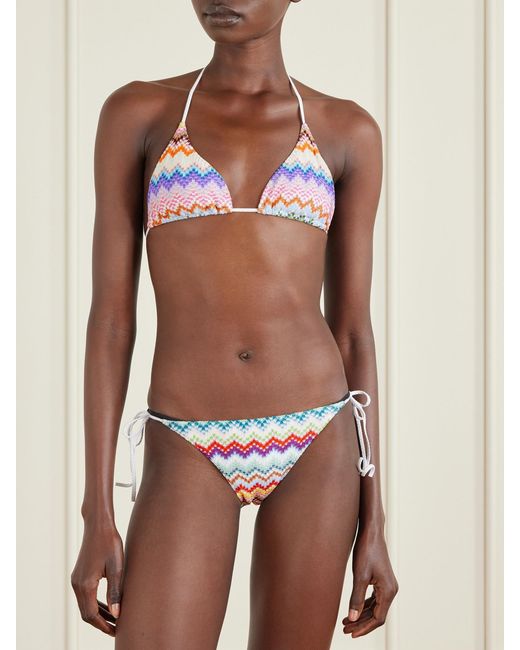 Missoni Multicolor Mare Striped Metallic Crochet-Knit Triangle Bikini