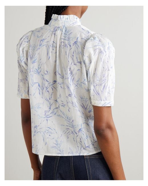 Alix Of Bohemia White Winn Ruffled Printed Cotton-Voile Shirt