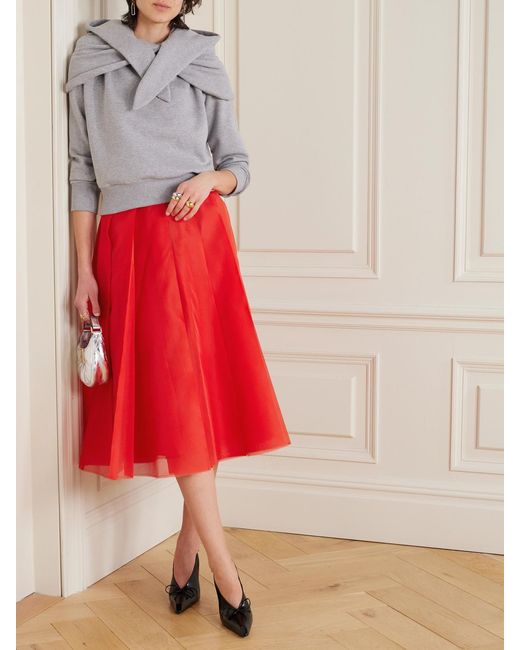 Altuzarra Red Dex Pleated Silk-Organza Midi Skirt