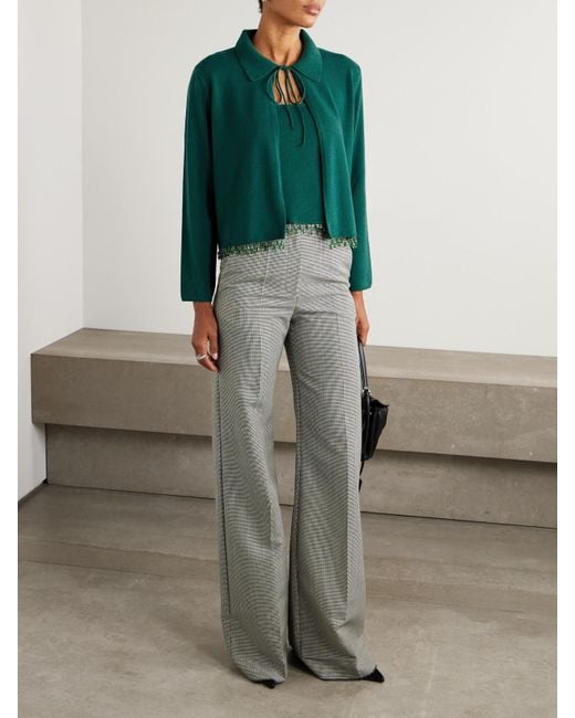 Bode Green Fringed Bead-Embellished Wool And Cashmere-Blend Top