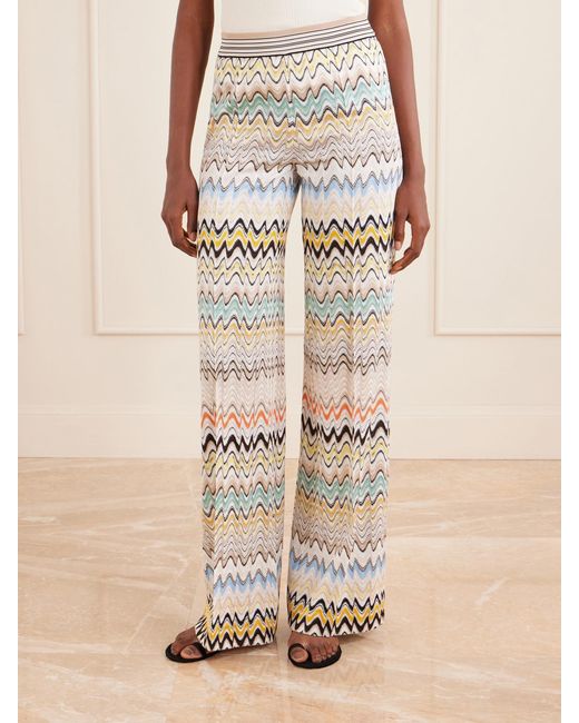 Missoni White Striped Crochet-Knit Wide-Leg Pants