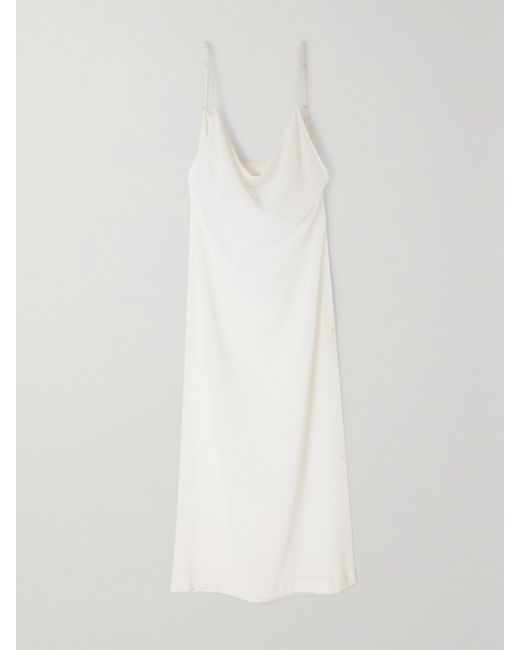 Bottega Veneta White Draped Cotton-Sateen Midi Dress