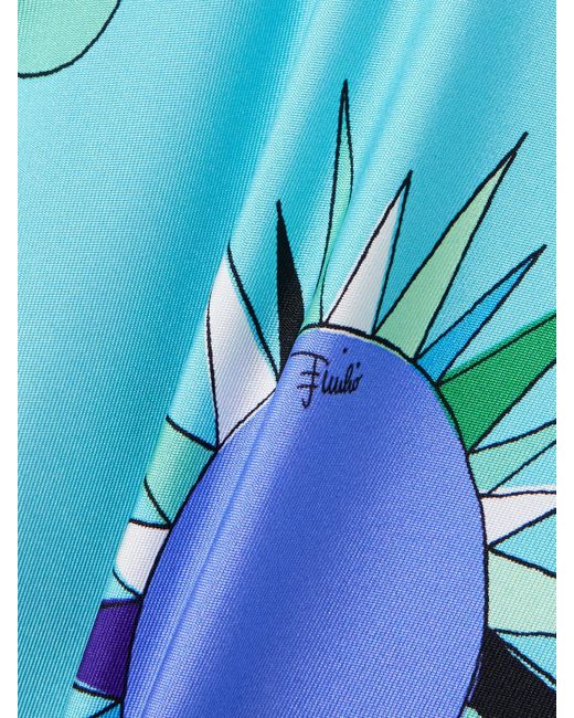 Emilio Pucci Blue Layered Printed Silk-Twill Maxi Dress