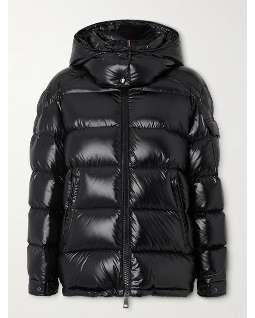 Moncler Black Maire Hooded Quilted Glossed-Shell Down Jacket