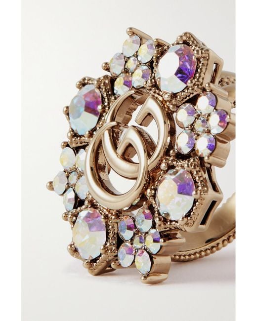 Gucci Natural Gg Marmont-Tone Crystal Ring