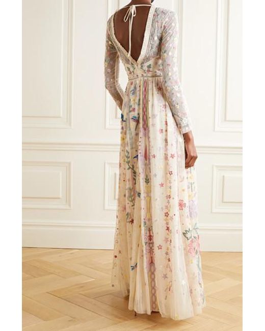 Needle \u0026 Thread Elements Long Sleeve Gown in Natural | Lyst