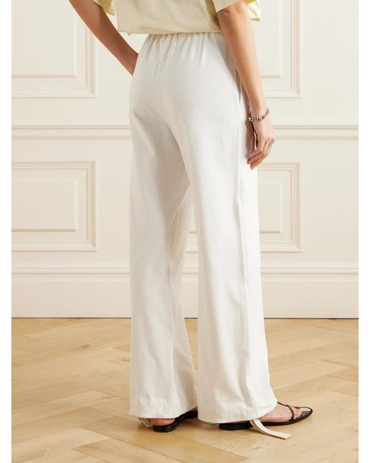 Jil Sander White Belted Embroidered Cotton Straight-Leg Pants