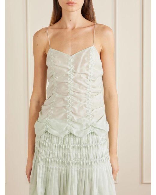 Khaite White Inara Ruched Lyocell And Silk-Blend Tank