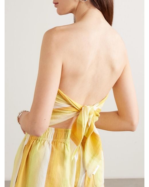 Marrakshi Life Yellow Triangle Strapless Striped Cotton-Blend Top