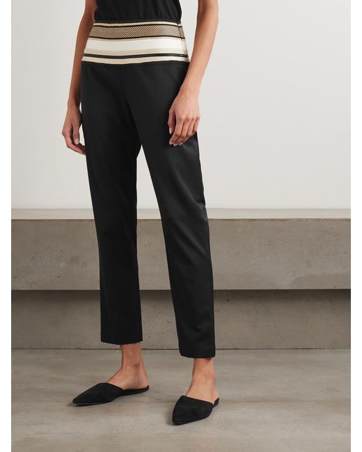 Abadia Black Sadu Grosgrain-Trimmed Wool-Blend Twill Tapered Pants