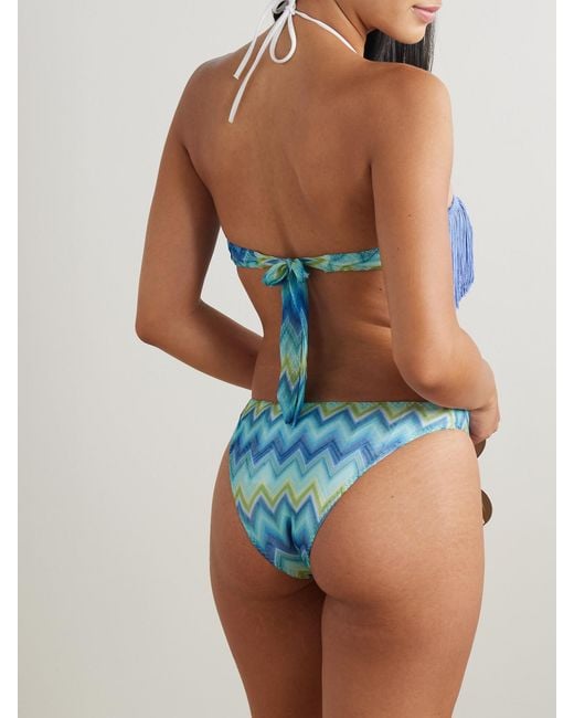 Missoni Blue Mare Cutout Fringed Striped Crochet-Knit Swimsuit