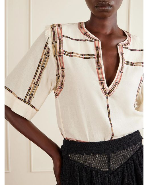 Isabel Marant Natural Fiosa Embroidered Silk Blouse
