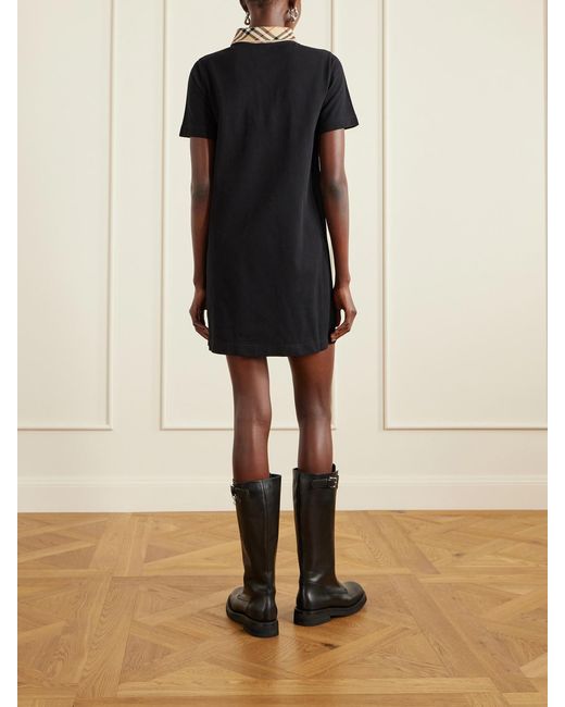 Burberry Black Checked Cotton-Piqué Mini Dress