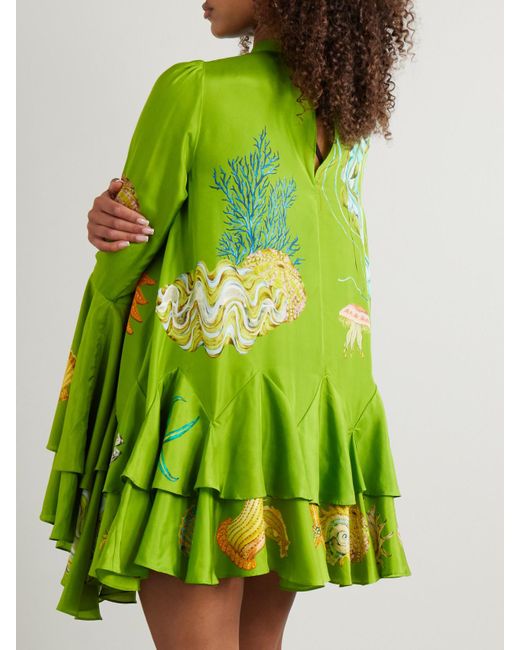 ALÉMAIS Green Sam Pauletto Aquatica Minikleid Aus Habutai-Seide Mit Prints