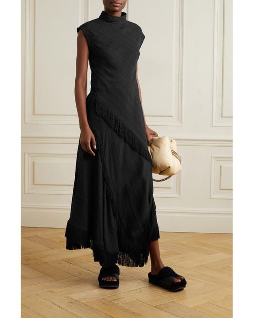 Proenza Schouler Black Asymmetric Fringed Crepe Top
