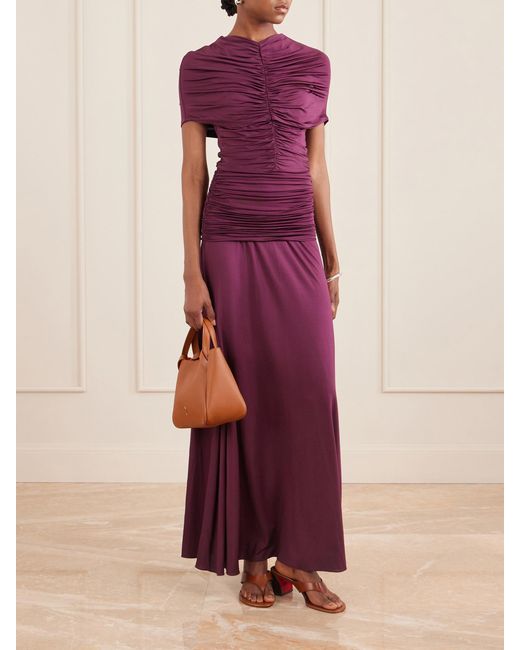 Self-Portrait Purple Gathered Jersey Maxi Dress