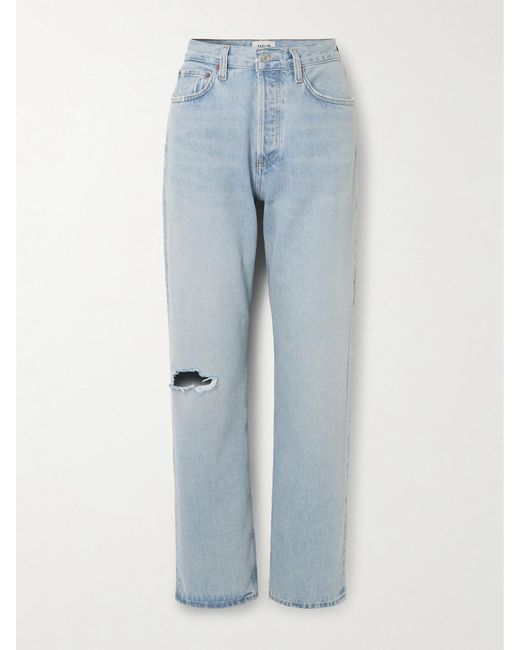 Agolde Blue Kelly Distressed High-Rise Straight-Leg Jeans