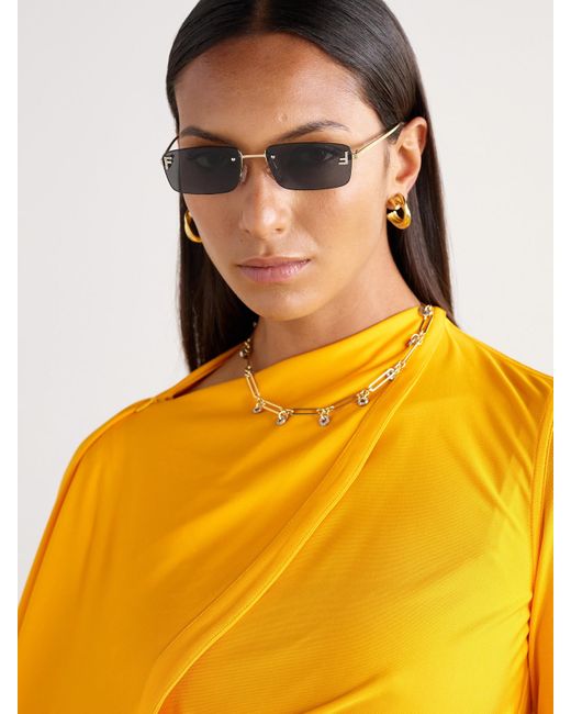 Fendi Metallic Fendi First Goldfarbene Sonnenbrille Mit Rechteckigem Rahmen Und Kristallen