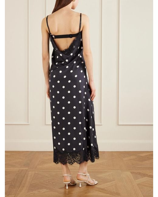 Sportmax Blue Polka-Dot Pleated Lace-Trimmed Silk Maxi Dress