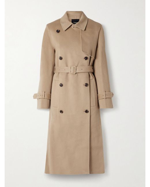 Theory Natural Double-Breasted Wool And Cashmere-Blend Felt Trench Coat