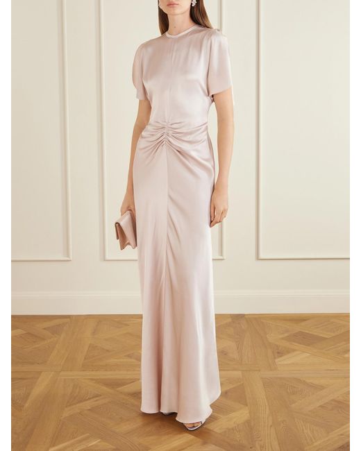 Victoria Beckham Pink Isabella Ruched Satin Maxi Dress