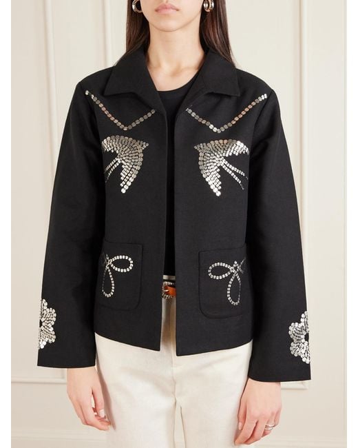 Alix Of Bohemia Black Francis Lovebird Embellished Silk Jacket